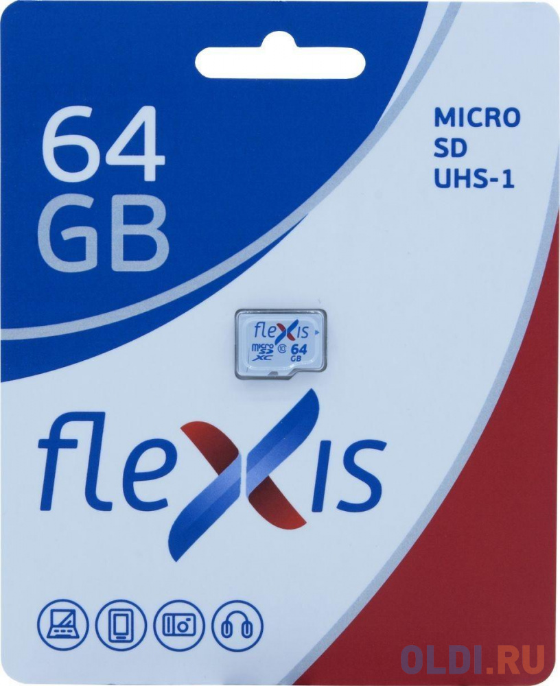 Карта памяти microSDXC Flexis, 64 Гб, UHS-I Class 10 U1, без адаптера