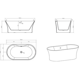 Акриловая ванна BelBagno 150x75 слив-перелив хром (BB201-1500-800)