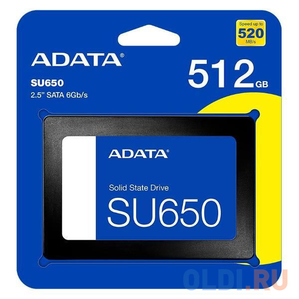 Твердотельный накопитель/ ADATA SSD Ultimate SU650, 512GB (RTS5735 + N48 / Realtek + Micron Nand Flash), 2.5" 7mm, SATA3, 3D TLC, R/W 520/450MB/s в Москвe