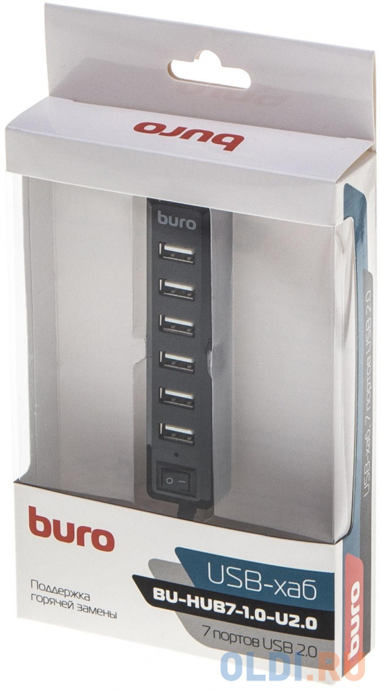 Концентратор USB 2.0 BURO BU-HUB7-1.0-U2.0 7 x USB 2.0 черный