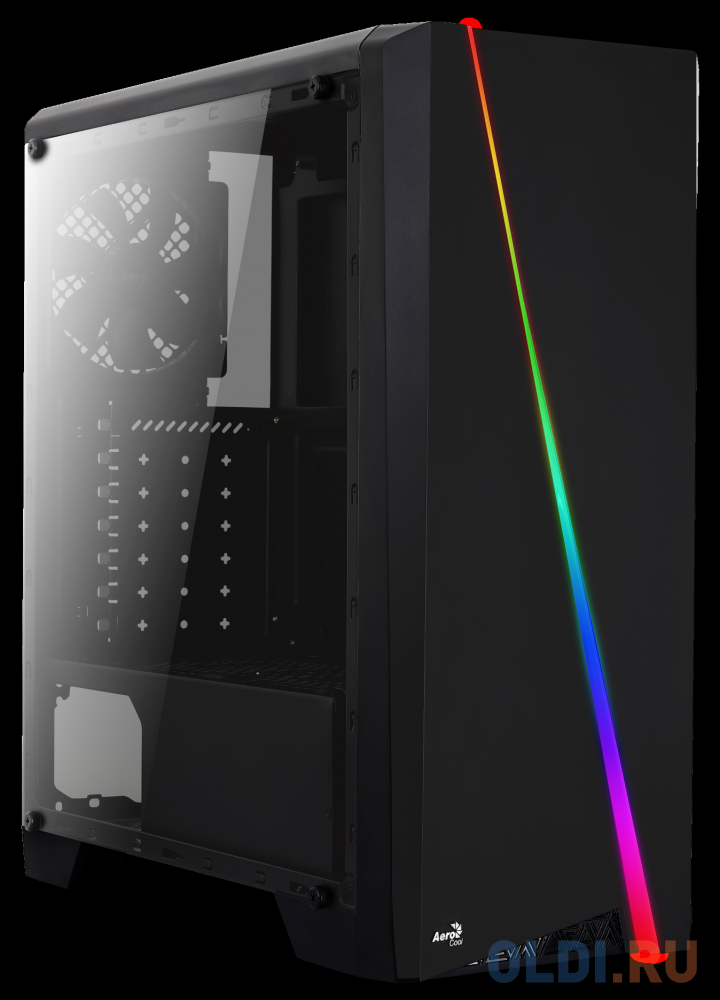 Корпус Aerocool [PGS-V] Cylon Black, ATX, без БП, RGB подсветка, окно, картридер, 1x USB 3.0 + 2x USB 2.0, 1х12см вентилятор в комплекте