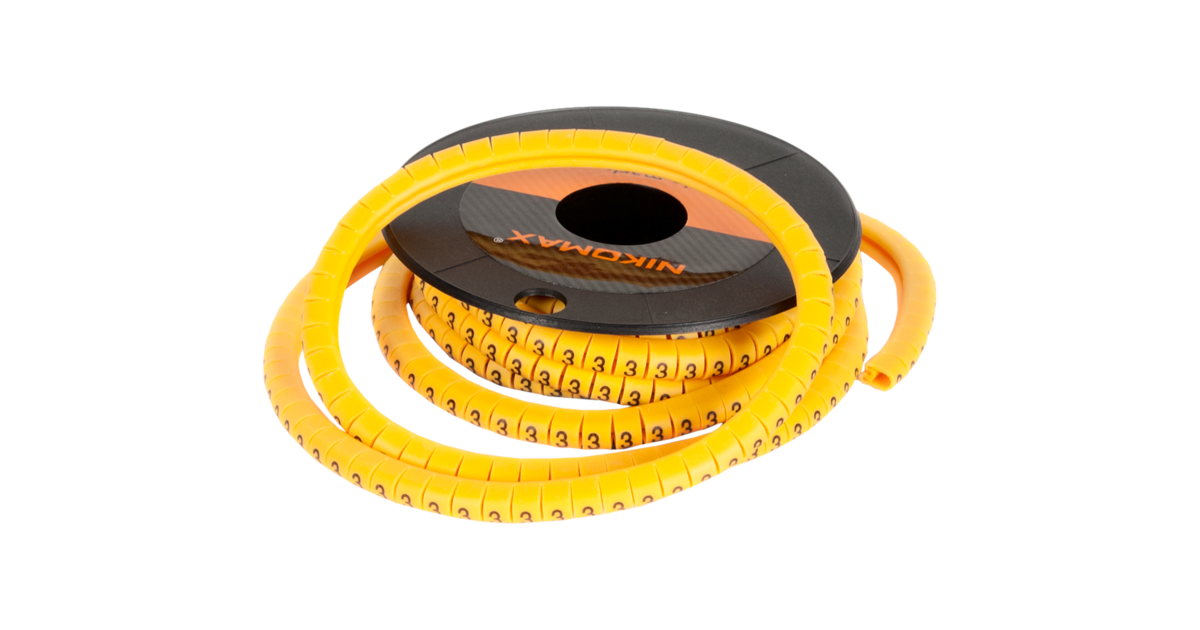 Маркер кабельный Nikomax трубчатый, эластичный, под кабели 3,6-7,4мм, 4мм, 500шт., буква "A", желтый (NMC-CMR-A-YL-500)