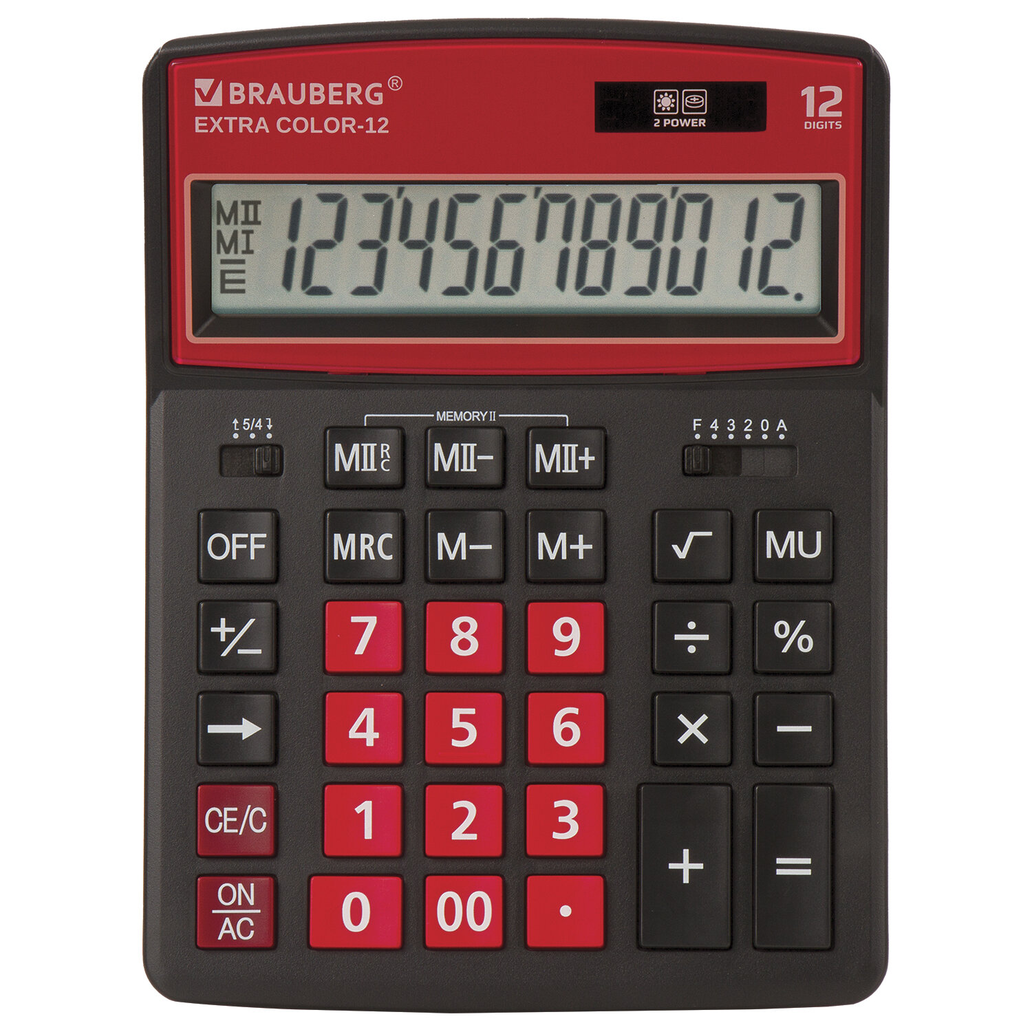 Калькулятор настольный BRAUBERG Extra COLOR-12-BKWR, 12-разрядный, однострочный экран, черно-малиновый (250479)