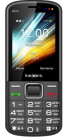 Мобильный телефон teXet TM-B414, 2.8" 320x240 QVGA, 1xCam, 2-Sim, 1800 мА⋅ч, USB Type-C, черный