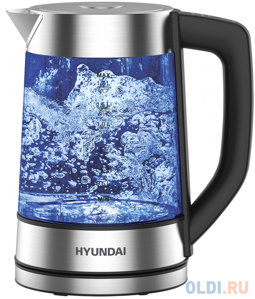 Чайник электрический Hyundai HYK-G7406 1.7л. 2200Вт черный/серебристый (корпус: стекло)