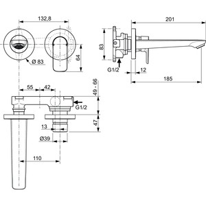 Смеситель для раковины Ideal Standard Connect Air встраиваемый, для механизма A5948NU (A7029AA)