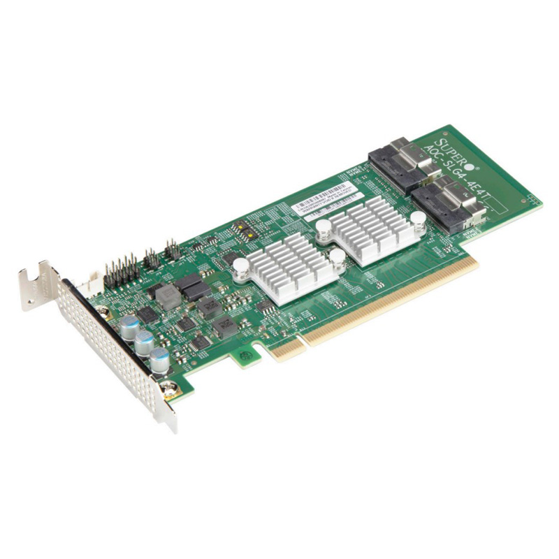 Адаптер HBA Supermicro AOC-SLG4-4E4T, NVMe, 4-port (SlimSAS), PCI-Ex16, Retail (AOC-SLG4-4E4T-O)