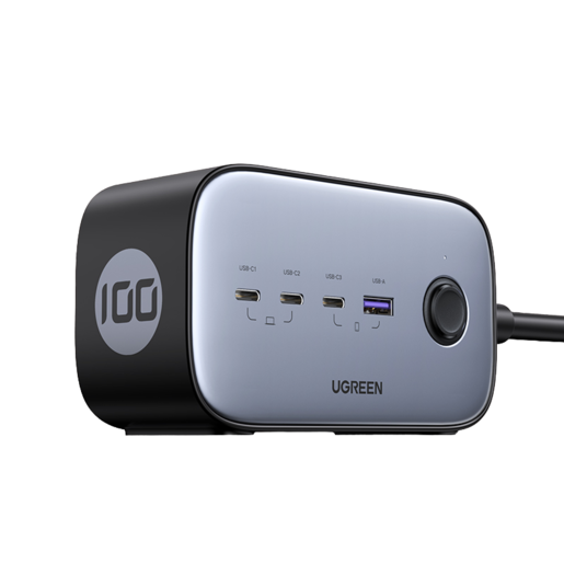 Сетевое зарядное устройство UGREEN CD270 100 Вт, USB, EU, 3xUSB type-C, Quick Charge, PD, серый (60167_), сетевой кабель