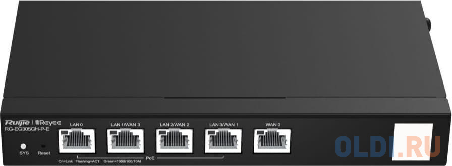 Ruijie Reyee Desktop 5-port full gigabit router, providing one WAN port, one LAN port, and three LAN/WAN ports; supporting four PoE/PoE+ interfaces an