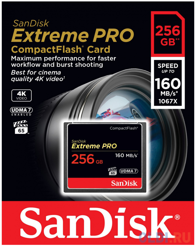 Карта памяти Compact Flash 256Gb SanDisk Extreme Pro 160MB/s (SDCFXPS-256G-X46)