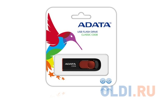 Внешний накопитель 64GB USB Drive ADATA USB 2.0 C008 черно-красная выдвижная AC008-64G-RKD в Москвe