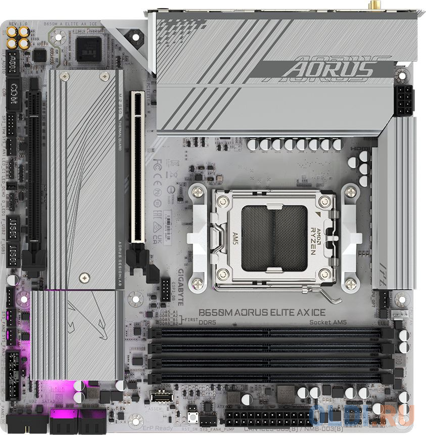 Материнская плата Gigabyte B650M A ELITE AX ICE SocketAM5 AMD B650 4xDDR5 mATX AC`97 8ch(7.1) 2.5Gg RAID+HDMI+DP