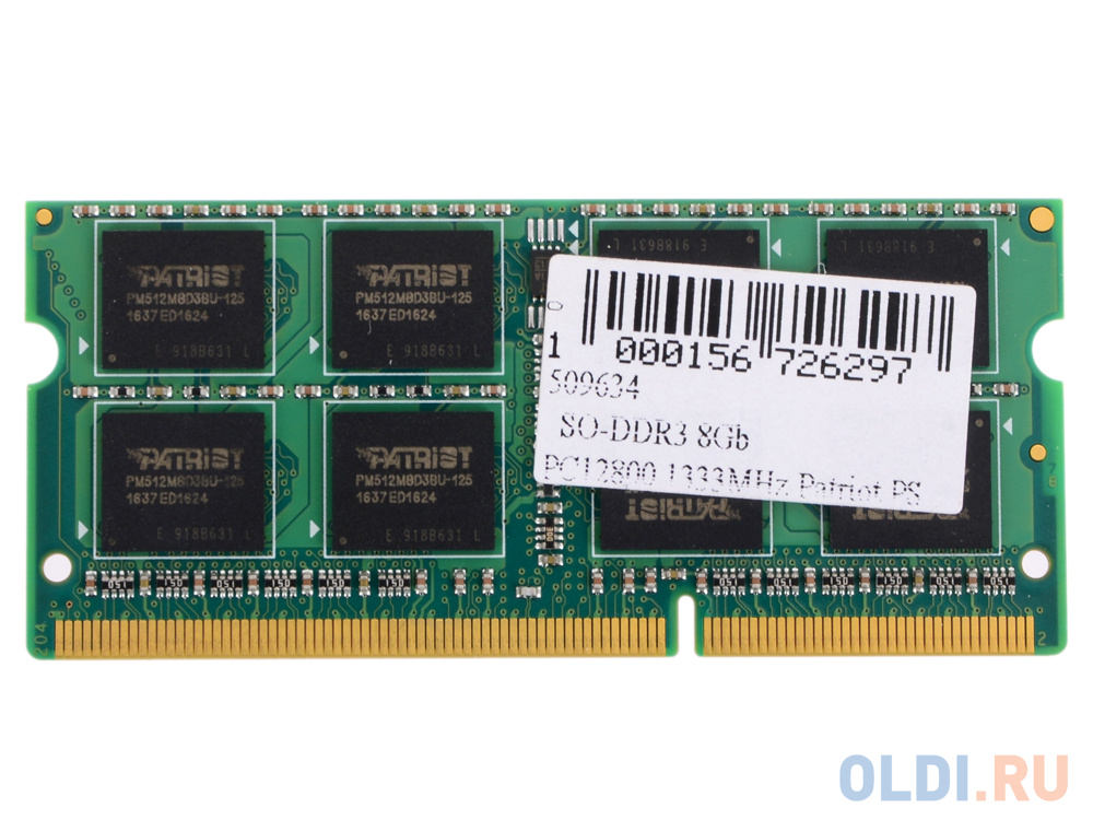 Оперативная память для ноутбука Patriot PSD38G1600L2S SO-DIMM 8Gb DDR3L 1600 MHz PSD38G1600L2S