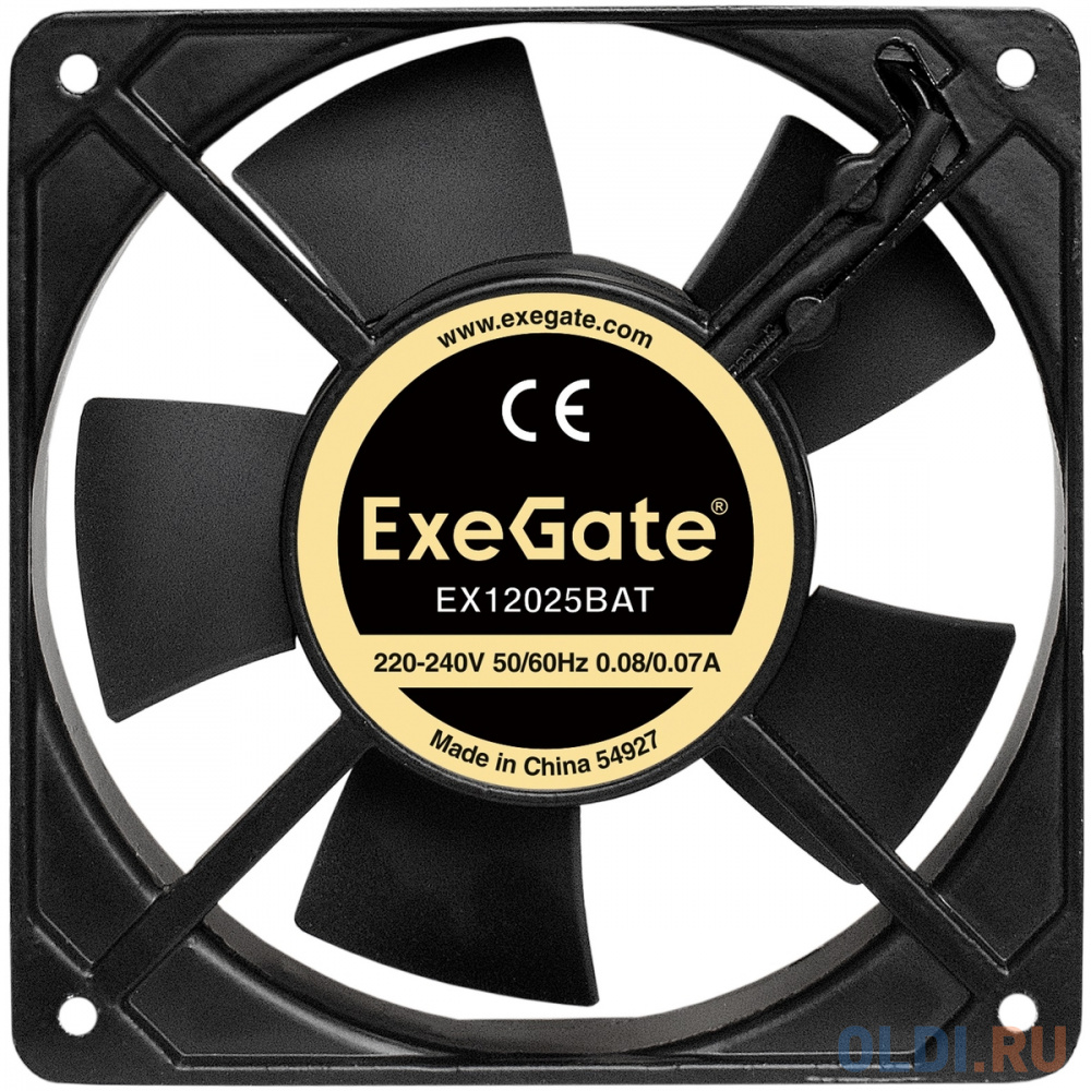Exegate EX289014RUS Вентилятор 220В ExeGate EX12025BAT (120x120x25 мм, 2-Ball (двойной шарикоподшипник), клеммы, 2200RPM, 33dBA)