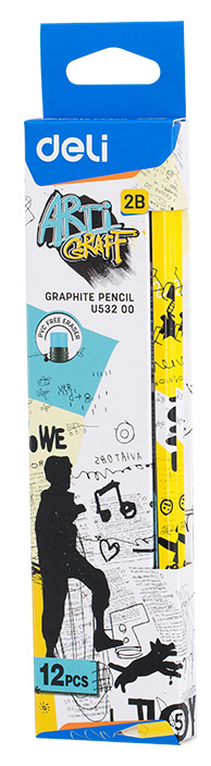 Карандаш чернографитный Deli Arti Graff 2B EU53200-1, корпус ассорти с рисунком (12 шт. в уп-ке)