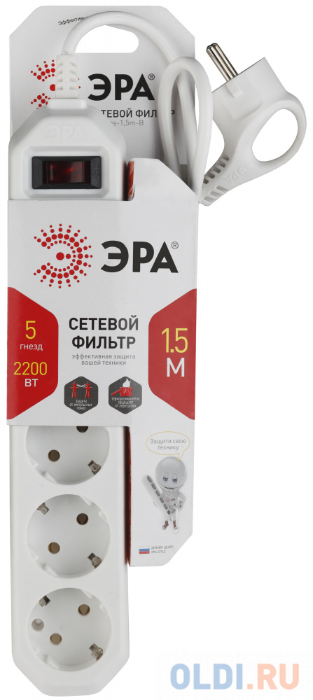 Сетевой фильтр Эра Б0019031 5 розеток 1.5 м