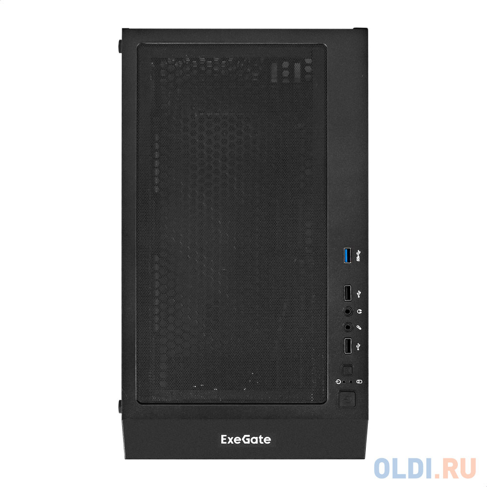 Корпус Miditower ExeGate EVO-5001A-600NPX (ATX, БП 600NPX с вент. 12 см, 2*USB+1*USB3.0+HD Audio, черный, 3 вент.12см с RGB подсветкой, боковая панель