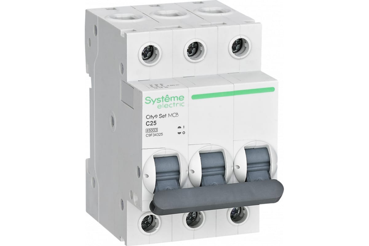 Выключатель автоматический Systeme Electric C9F34325 City9 Set трехполюсный (3P/3П) 25А C 4.5кА (C9F34325)