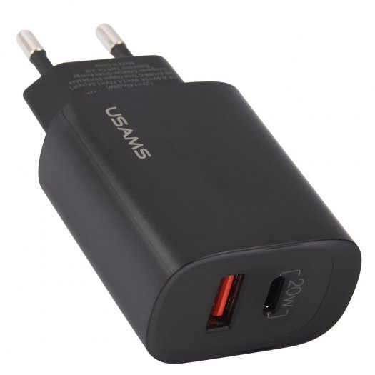 Сетевое зарядное устройство USAMS US-CC121 T35 20Вт, USB, USB type-C, Quick Charge, PD, 3A, черный (CC121TC02)