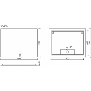 Зеркало Sancos Square 90х70 подсветка, сенсор (SQ900) в Москвe