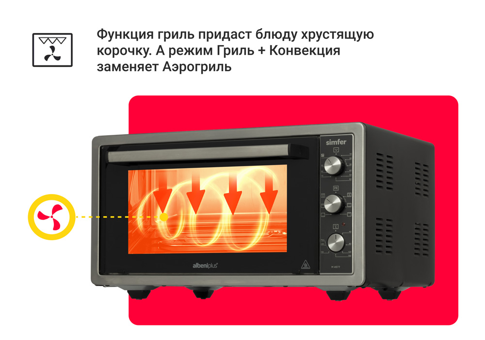 Мини-печь Simfer M4577 серия Albeni Plus Comfort, 6 режимов, конвекция, гриль в Москвe