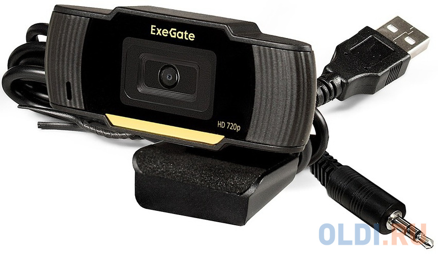 Exegate EX286181RUS Веб-камера ExeGate GoldenEye C270 HD {матрица 1/3" 1 Мп, 1280х720, 720P,USB+3.5 mm Jack, микро. с шумоподавлением, фикс. фоку