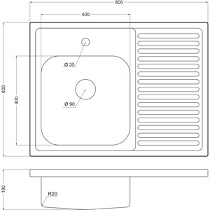 Кухонная мойка EMAR 6080L нержавеющая сталь