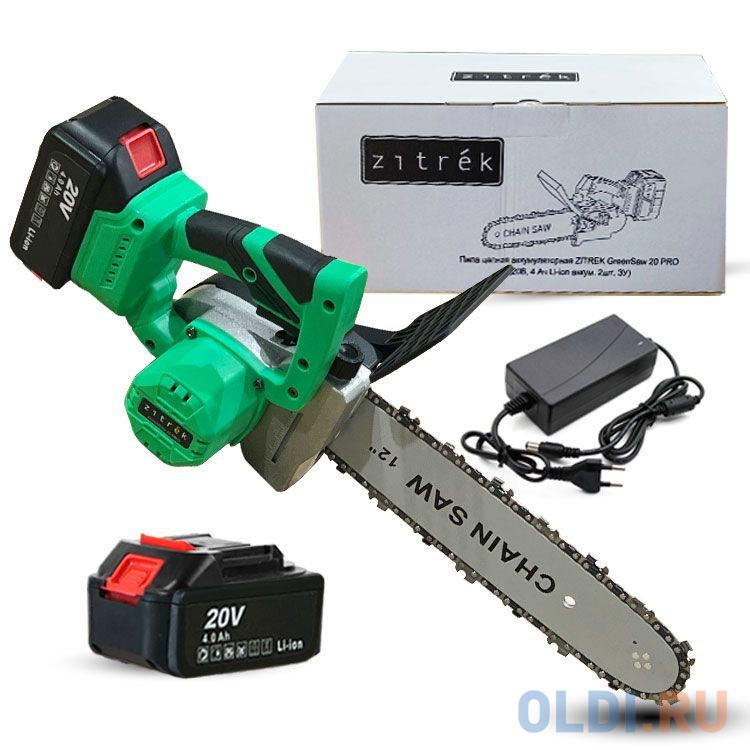 Пила цепная аккумуляторная ZITREK GreenSaw 20 PRO [082-1852] { 20В, 4 Ач Li-ion аккум. 2шт, ЗУ }