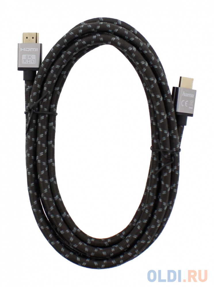 Кабель HDMI 3м HAMA H-205240 плоский черный/серый