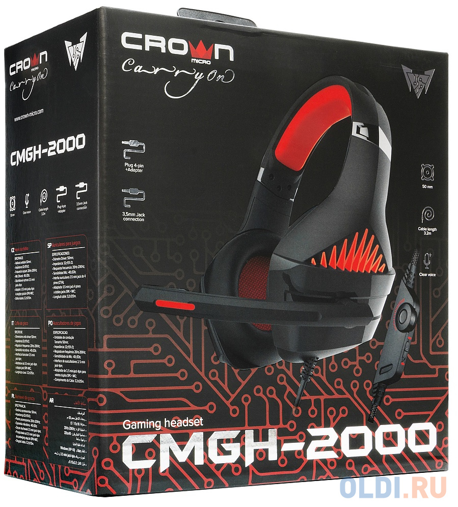 Игровая гарнитура проводная Crown CMGH-2000 черный красный в Москвe