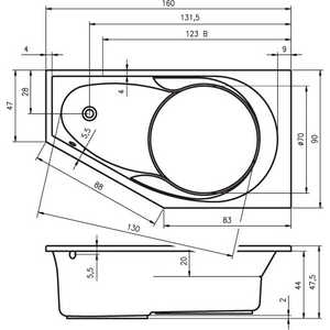 Акриловая ванна Riho Yukon 160x90 R правая, без гидромассажа (B008001005)