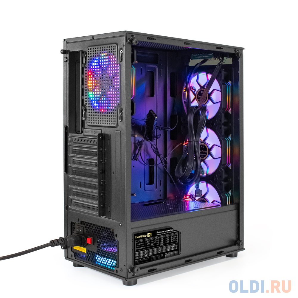 Корпус Miditower ExeGate i3 BASE-EVO800 (ATX, БП EVO800RGB с вент. 12 см, с окном, 1*USB+1*USB3.0, аудио, 4 вент. 12см с RGB подсветкой)