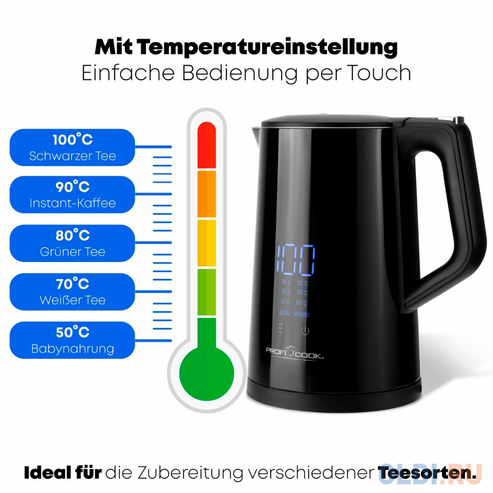 Чайник электрический ProfiCook PC-WKS 1243 2200 Вт чёрный 1.7 л металл/пластик