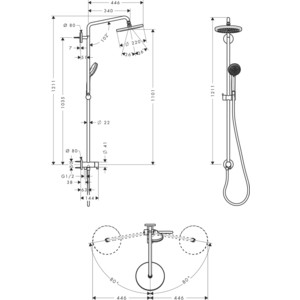 Душевой гарнитур Hansgrohe Croma 220 Reno с верхним душем (27224000) в Москвe