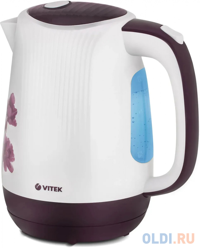 Чайник электрический VITEK VT-7061, 2200Вт, белый с узором и фиолетовый в Москвe