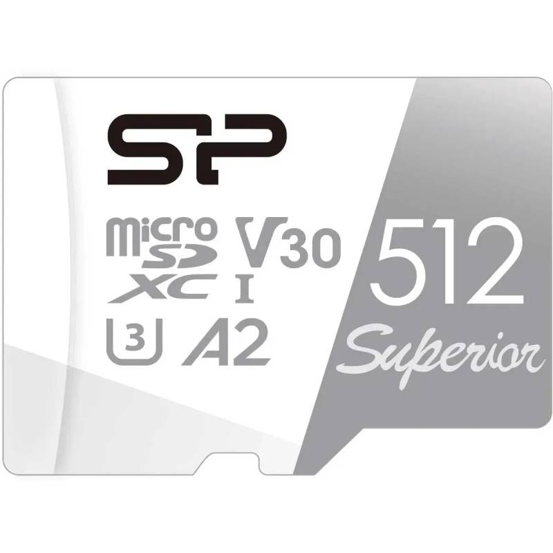Карта памяти 512Gb - Silicon Power Superior MicroSDXC Class 10 UHS-I U3 SP512GBSTXDA2V20SP с адаптером SD