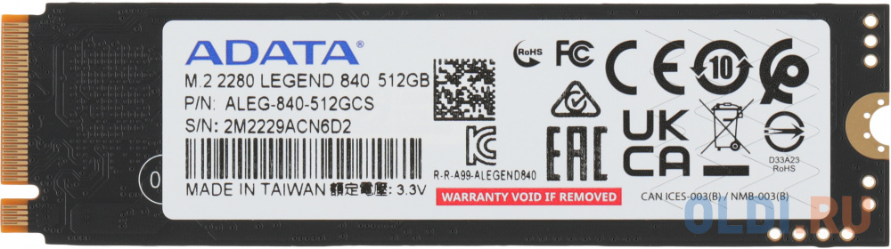 M.2 2280 512GB ADATA LEGEND 840 Client SSD [ALEG-840-512GCS] PCIe Gen4x4 with NVMe, 5000/3400, IOPS 520/450K, MTBF 2M, 3D NAND, 325TBW, 0,35DWPD, RTL в Москвe