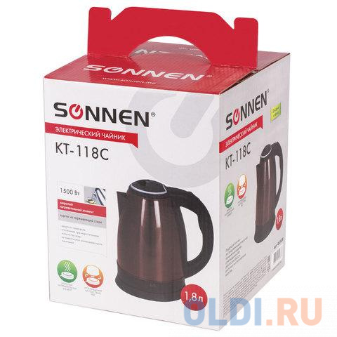 Чайник электрический Sonnen KT-118С 1500 Вт кофейный 1.8 л нержавеющая сталь