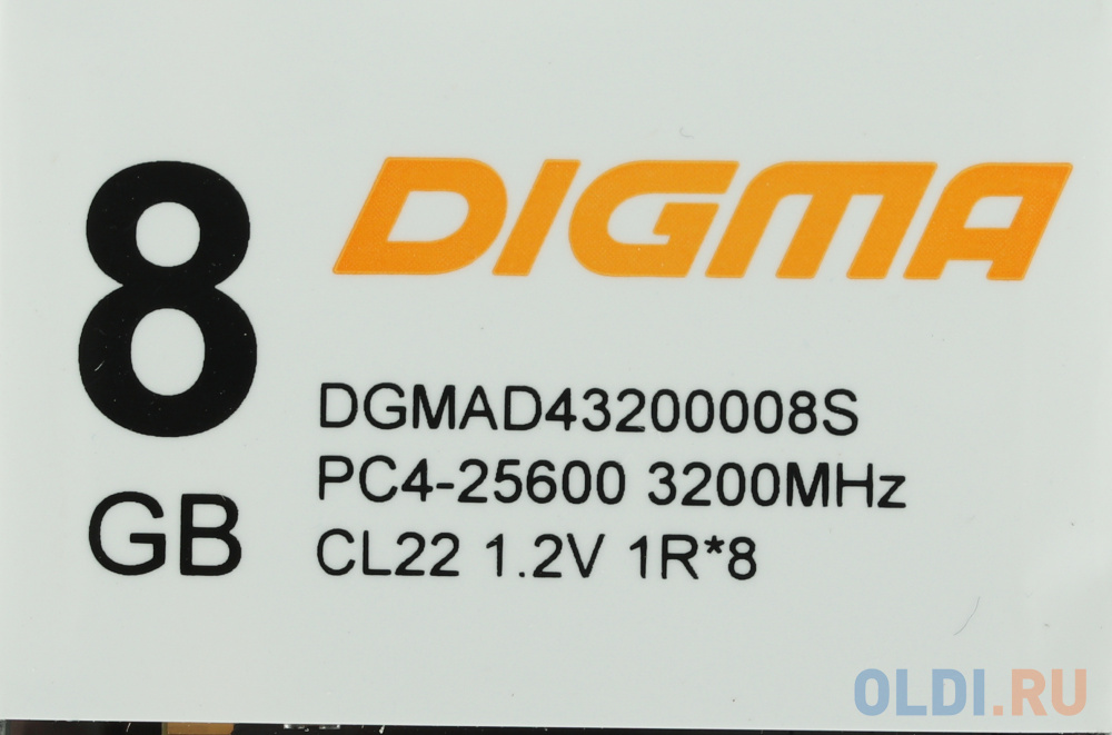 Память DDR4 8Gb 3200MHz Digma DGMAD43200008S RTL PC4-25600 CL22 DIMM 288-pin 1.2В single rank Ret в Москвe