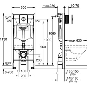 Инсталляция для унитаза Grohe Rapid SL с кнопкой Nova Cosmopolitan хром (38813001)