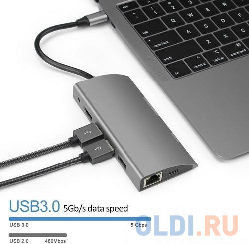 VCOM CU459 Адаптер Type-Cm --> RJ-45+2USB3.0(f) + PD100 Вт  Alum  Shell VCOM <CU459> в Москвe