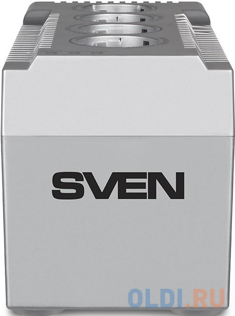 Stabilizer SVEN VR-F1000 (320W, Input 185V-285V, 4 CEE7 / 4 sockets (2 stabilized sockets, 2 power filter sockets), 230V out, plastic case, silver col