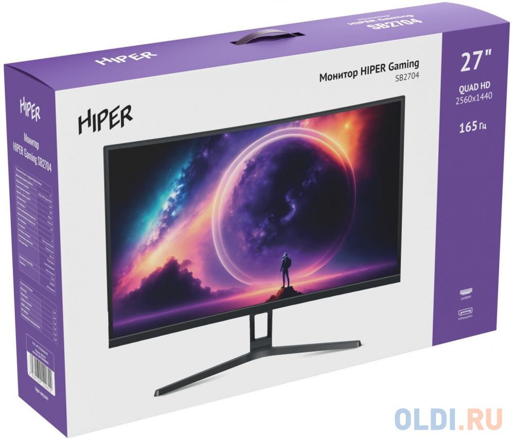 Монитор Hiper 27" Gaming SB2704 черный VA LED 5ms 16:9 HDMI M/M матовая 300cd 178гр/178гр 2560x1440 165Hz FreeSync DP 2K 4.67кг