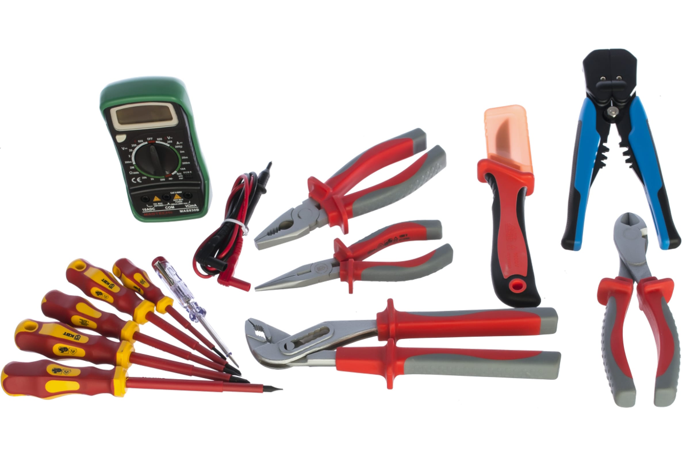 Набор инструментов КВТ НИЭ-02, предметов в наборе: 13 шт., для электромонтажника, сумка (66353)