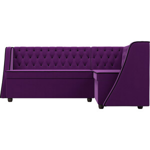 Кухонный угловой диван АртМебель Лофт микровельвет фиолетовый правый угол