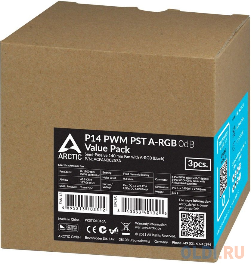 ARCTIC P14 PWM PST A-RGB 0dB Value Pack) 3 pcs - retail  (ACFAN00257A)