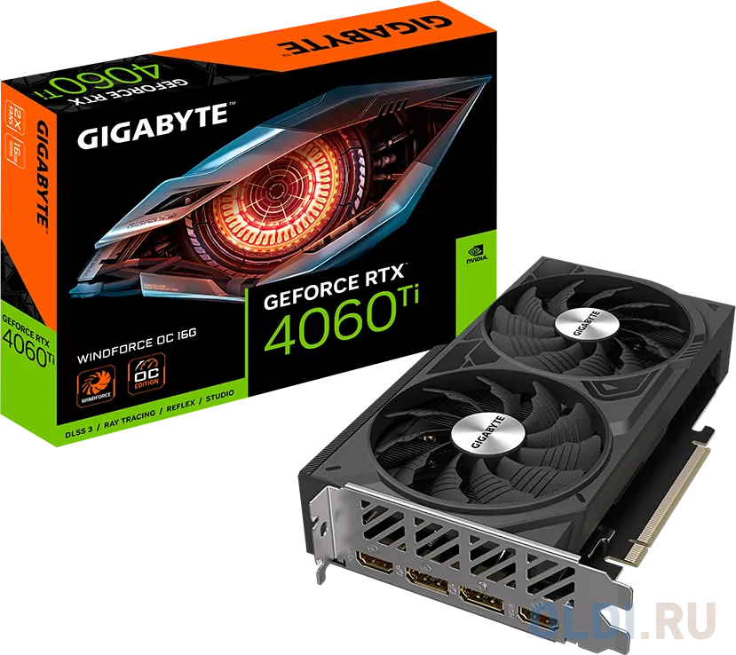 Видеокарта Gigabyte PCI-E 4.0 GV-N406TWF2OC-16GD NVIDIA GeForce RTX 4060TI 16384Mb 128 GDDR6 2565/18000 HDMIx2 DPx2 HDCP Ret