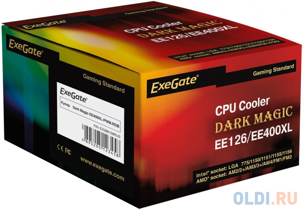 Exegate EX286158RUS Кулер ExeGate Dark Magic EE400XL-PWM.RGB (Al black coating, 4 copper heatpipe, LGA775/1150/1151/1155/1156/1200/AM2/AM2+/AM3/AM3+/A