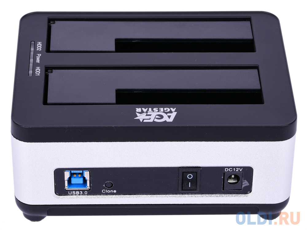 Док станция для HDD 2.5"/3.5" SATA AgeStar 3UBT8 (SILVER) clone, USB3.0, пластик+алюминий, серебристый,