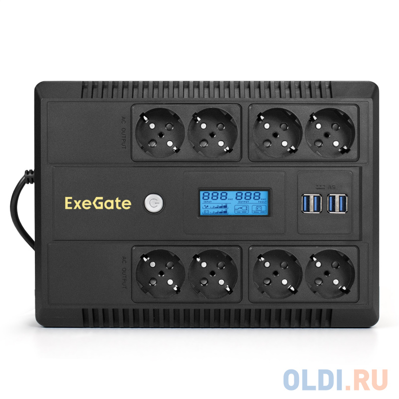 ИБП ExeGate NEO Smart LHB-800.LCD.AVR.8SH.CH.RJ.USB <800VA/480W, LCD, AVR, 8*Schuko, RJ45/11, USB, 4*USB-порта для зарядки, Black>